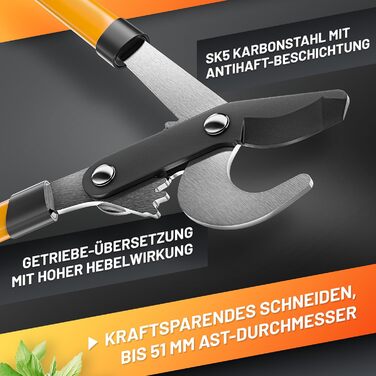 GRÜNTEK T-REX садові сучкорізи з лезами SK5, антипригарне покриття, 2-ступінчастий механізм, для сухої деревини, обрізки кущів та гілок