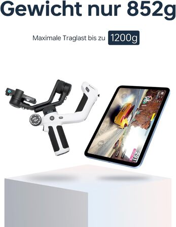 Feiyu SCORP Mini 2: Стабілізатор для камер (без дзеркала, екшн-камер, iPhone/Samsung) з підсвічуванням та виносним штативом. Чорний/Білий