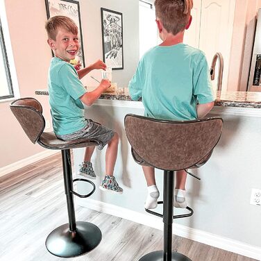 Alpha Adjustable Height Bar Stools 2-Pack - Swivel PU Leather Kitchen Bar Chairs with Footrest - 160KG Capacity (Brown)