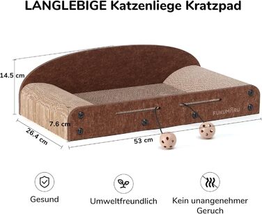 Cat Scratch Board, 66CM Durable Scratch Cardboard and Felt, Large Lounger, 2 Reversible Cat Scratch Pads for Cats, Recyclable Cardboard Cat Bed with Bell Ball Toy, Caramel Color (Medium Size)