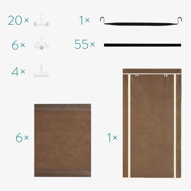 Navaris Fabric Wardrobe with Clothes Rail - Folding Wardrobe 88x170x45cm with Rail - Large, Stable Closet - Foldable Fabric Wardrobe made of Nonwoven Fabric in Light (Brown)