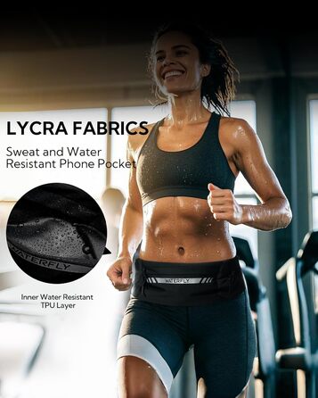 Поясна сумка для бігу Waterfly: поясна сумка для бігу, тренувань, фітнесу з 4 кишенями для телефону, чоловіча та жіноча