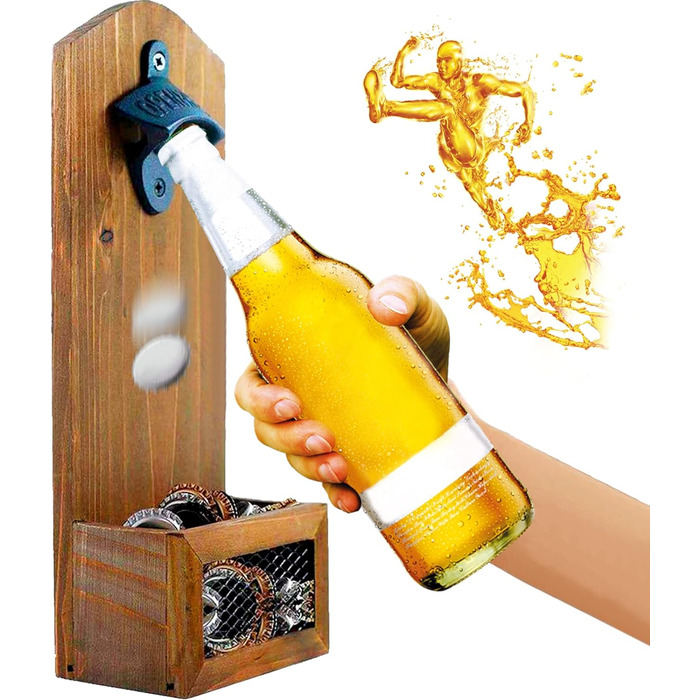 Goldmiky Wooden Bottle Openers for Wall Mounting, Vintage Wooden Bottle Opener for Bar, Kitchen, Terrace, Wall Bottle Opener Bottle Opener Bar Beer, Gift for Men and Beer Lovers Style A