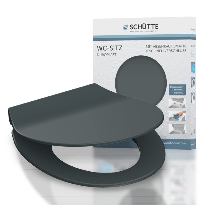 Сидіння для унітазу SCHÜTTE SLIM з мікроліфтом (Duroplast), швидкознімне, витримує до 175 кг, колір антрацит (чорний)
