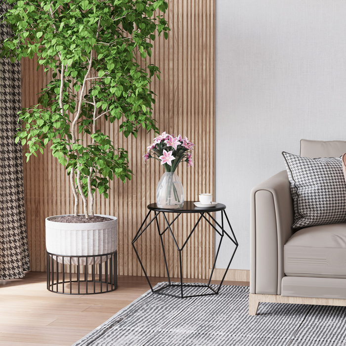 HOMCOM Round Coffee Table with Storage Side Table & Nesting Table Metal Basket Design 51x51x44 cm for Living Room & Bedroom