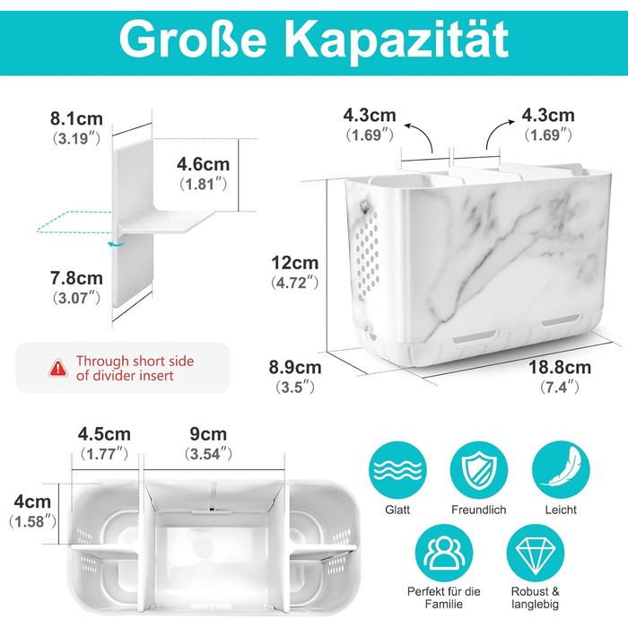 Тримач для зубних щіток електричних з отворами для стоку, дерев'яниста текстура, органайзер для зберігання зубних щіток на 4 щітки, легко чистити, для ванної кімнати (білий мармуровий малюнок, великий)