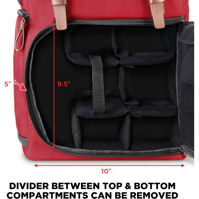 GOgroove Рюкзак для камери: DSLR рюкзак для подорожей, з відділенням для ноутбука та штатива, вологостійкий, червоний