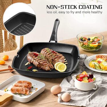 Сковорода гриль 28x28 см з алюмінію з індукційним дном, антипригарна PFOA-free, легка в очищенні