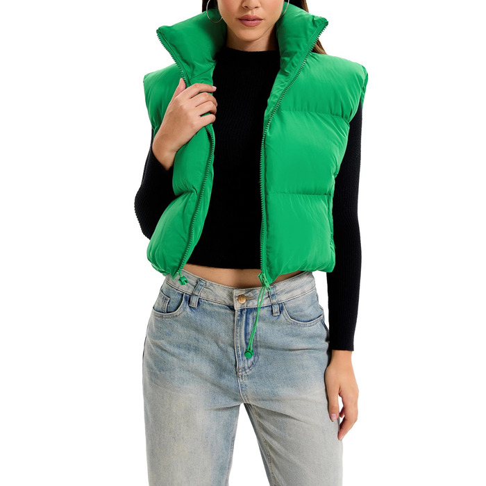 Стежка Daen з коміром-стійкою, блискавкою, коротка, тепла, з підкладкою, пуфер, жіноча куртка (зелений, M)