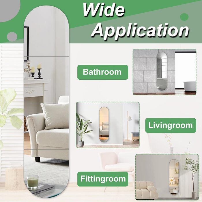 4 самоклеючі настінні дзеркала, акрил, небрудливі, великі, декоративні для ванної кімнати, спальні, 30 см x 30 см