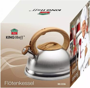 Чайник електричний Kinghoff Kh-3236, 3L, з свистком, нержавіюча сталь, сріблястий