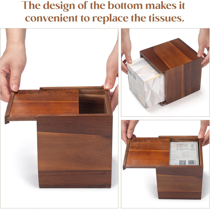 Диспенсер для серветок Akazienholz, дерев'яний органайзер для серветок, кубічної форми, для ванної кімнати, вітальні, обіднього столу, декоративний, 13,5 x 13,5 x 15 см