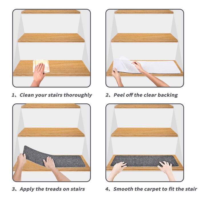 Набір сходинкових килимків MBIGM 15 шт. 20x76 см, самоклеючі, для безпеки дітей, літніх людей та домашніх тварин, сірий
