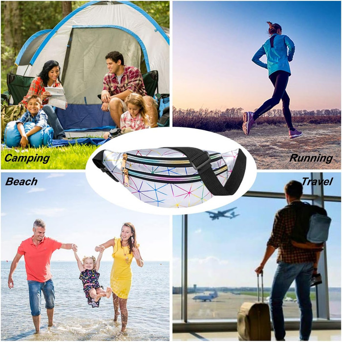 Flintronic Поясна сумка спортивна світловідбиваюча, металева водонепроникна, з відділенням для карт, для подорожей, хайкінгу, велоспорту, срібна (#2)