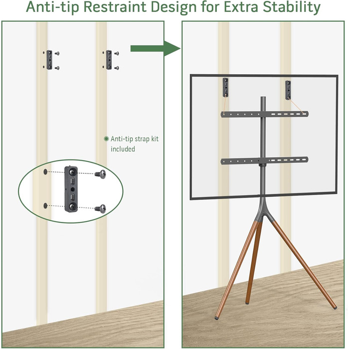 Підставка для телевізора на штативі, 114.3–165.1 см (45–65 дюймів), LED/LCD/OLED, поворотна, чорна