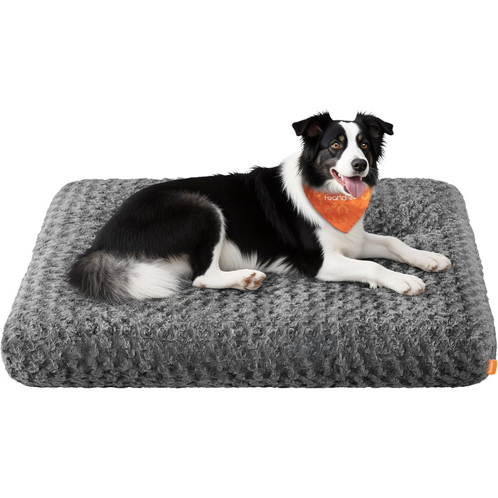 Ліжко для собак Feandrea XL, м'яке, плюшеве, 110 x 73 см, для великих собак, сірий колір, знімний чохол, антиковзаюча поверхня