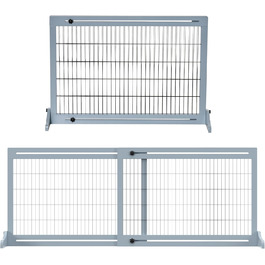 PawHut Wooden Pet Gate - Extendable Dog Barrier with Footrest, Freestanding Baby/Pet Gate, Stairway Gate, Fireplace/Oven Gate, Gray Blue, 104-183 x 36 x 69 cm