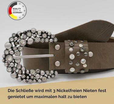 Жіночий шкіряний ремінь AnnaMatoni з розкішною стразовою пряжкою 4 см, Німеччина, сірий (100 см)