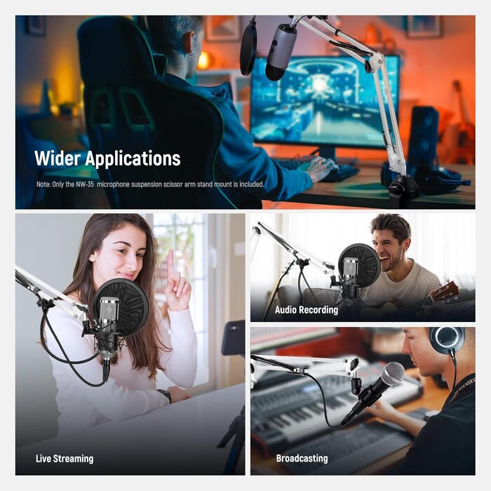 NEEWER Тримач для мікрофона NW-35W - підставка для мікрофона з регульованим кріпленням, сумісна з Blue Yeti, Snowball, Yeti X, Quadcast