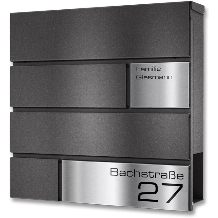 Поштова скринька Metzler G антрацит, порошкове покриття RAL 7016, гравіювання, табличка з нержавіючої сталі, настінний монтаж, 37x37x10.5 см