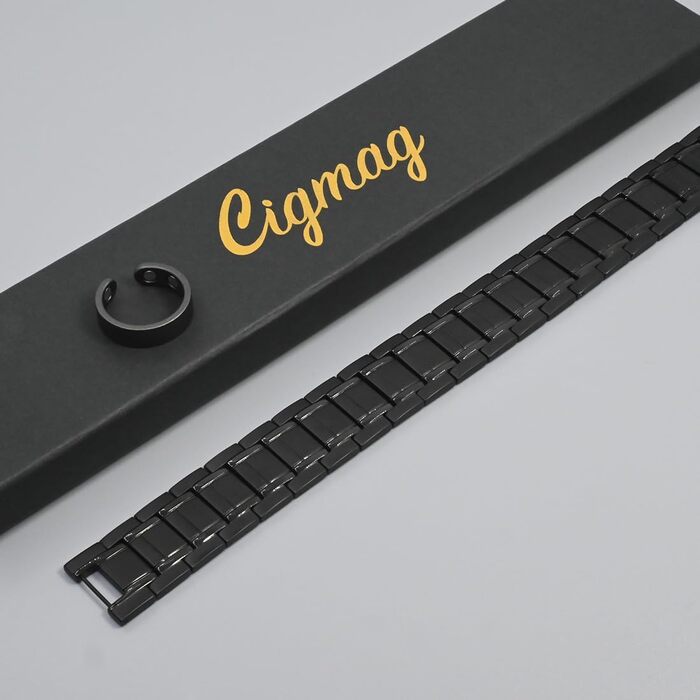 Браслет для лімфодренажу чоловічий з магнітами, титан, регульований, з інструментом для зняття та подарунковою коробкою (Чорний) (3 ряди)