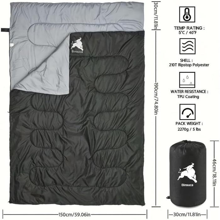Сплячий мішок 3-4 сезони, водовідштовхувальний, легкий, для піших прогулянок, кемпінгу та подорожей, підходить для дорослих та дітей, 220 x 150 см