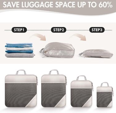 Набір органайзерів для валізи 10 шт. Packing Cubes з компресією, бежевий - органайзери для подорожей, сумки для одягу