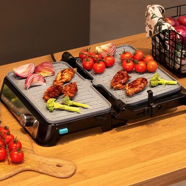 Електричний гриль Cecotec Rock'n Grill 1500 Take&Clean Stone. 1500 Вт, покриття RockStone, знімні та миючі пластини, 180° відкриття, плаваюча верхня пластина