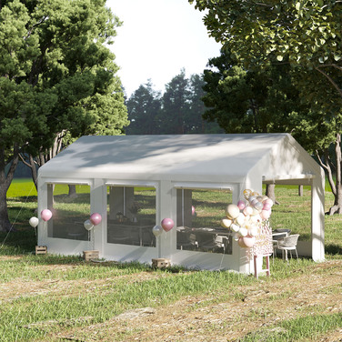 Outsunny Large Party Tent 6x3m with Removable Side Walls and Windows for Outdoor Events, Waterproof and Sturdy