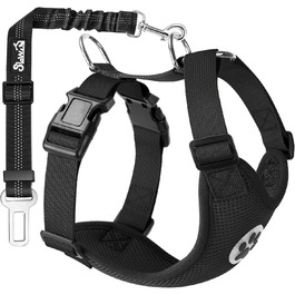 Шлейка для собак SlowTon з кріпленням для авто, чорна, розмір L. Двошарове дихаюче мереживне полотно з латексу, підходить для щоденних занять спортом.
