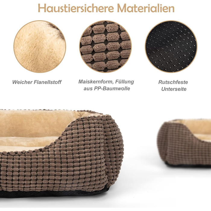 JOEJOY Dog Bed, Medium-Sized Dogs, Washable Dog Basket, Fluffy, Non-Slip Plush Dog Bed, 63x53x20cm, Dog Beds for Small and Medium Dogs and Cats (L 76 x W 61 x H 23 cm, Brown)