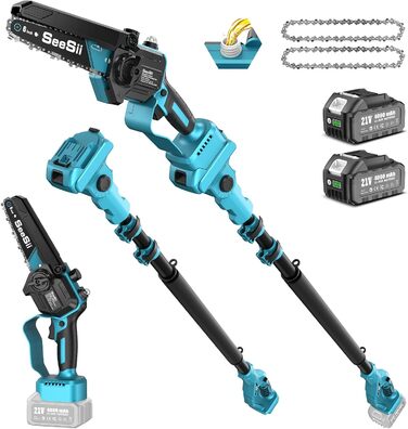 Акумуляторна міні-пила SEESII 6 дюймів (8000mAh) з автоматичною змащенням та запасним ланцюгом - для стрижки гілок та дерева