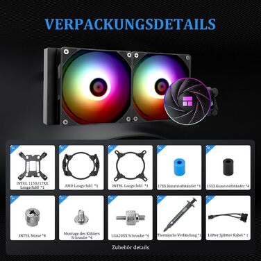 Водяне охолодження CPU Thermalright Aqua Elite 240 ARGB - 240 мм, 2 x 120 мм вентилятори, S-FDB, для AMD/Intel