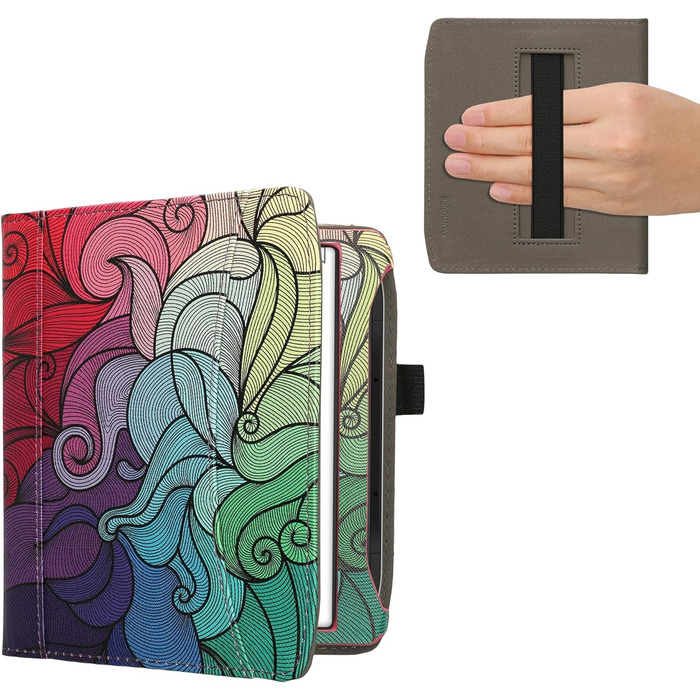 Чохол-книжка kwmobile для Pocketbook Era/Era Color з кишенею та лямкою - з малюнком 'Читаюча жінка' чорно-бежевий