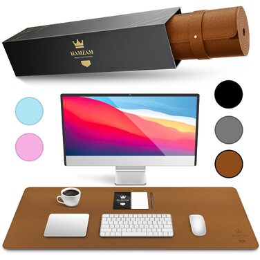 Органайзер для столу HAMZAM PU шкіра 90x40 см коричневий з функцією килимка для миші - Преміум килимок на стіл для письма