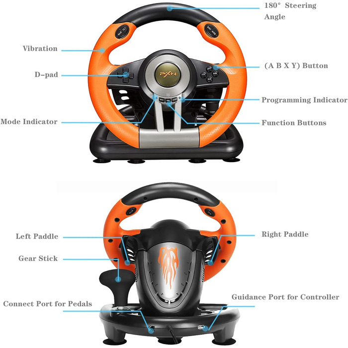 PXN V3II Racing Wheel - Ігрове кермо для PS3/PS4, Xbox, Nintendo Switch та PC, рожеве