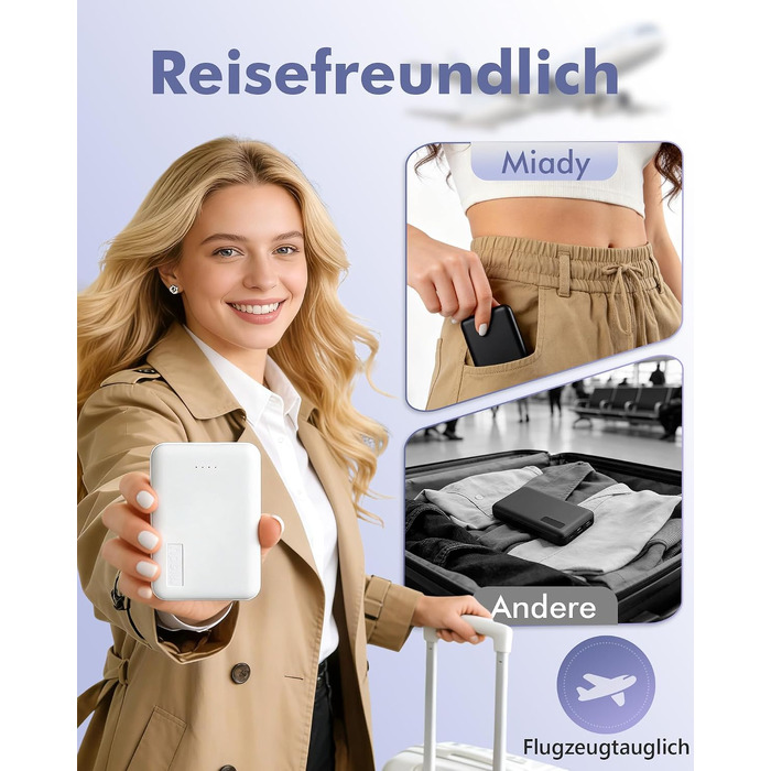 Міні-павербанк Miady 5000mAh 18.5W з USB-C портом для iPhone, Samsung, iPad, чорно-білий