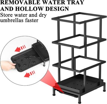 Металева підставка для парасоль під Alyoen з водозбірником та регульованими ніжками, 26,5 x 21,5 x 47,5 см, чорна