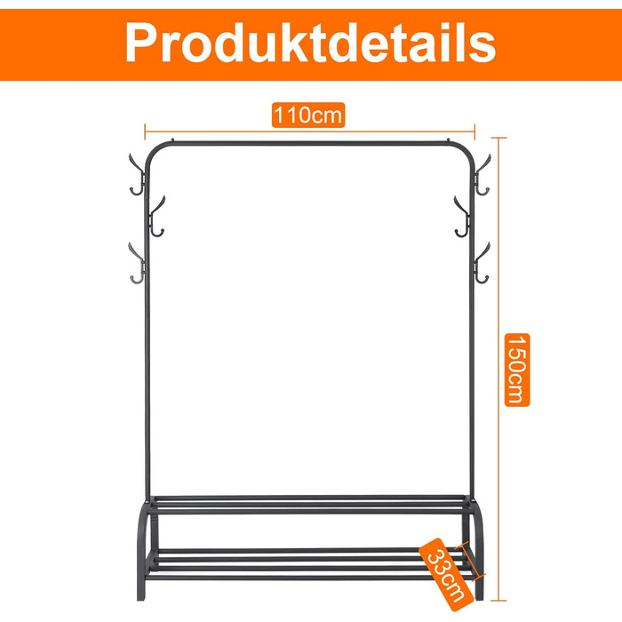 ColdShine Clothes Rack Metal Freestanding Clothes Rack Stable Clothes Rod with Shelf Coat Rack for Coats, Skirts, Shirts, Sweaters, Black