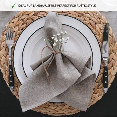 Varvara Home 6 Linen Napkins Nature - Fabric Napkins Linen Napkins - Napkins Linen Nature Brown Country Style 6-Pack 45x45 cm