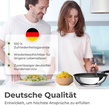 KLAMER Wok з нержавіючої сталі з антипригарним покриттям, професійний, для індукційних плит, з високим бортиком, сумісний з духовкою та посудомийною машиною