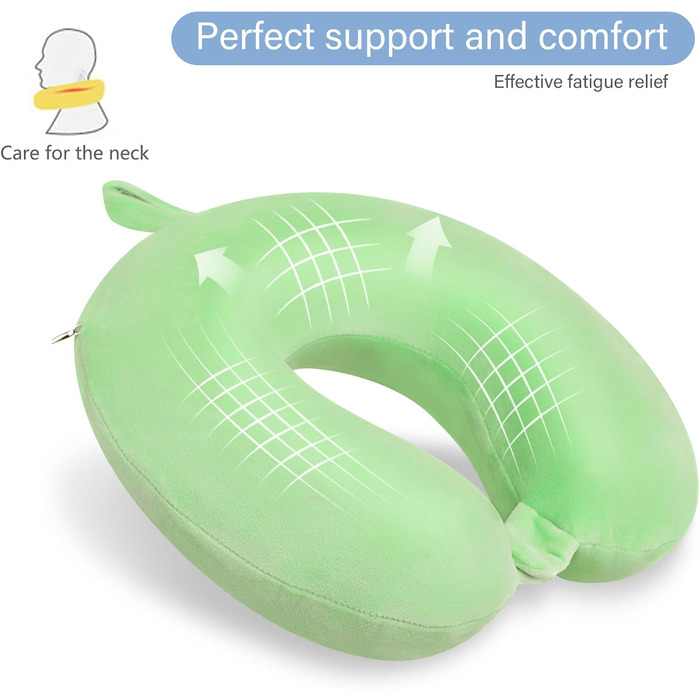 Подушка для шиї з Memory Foam, зручна у подорожах, U-подібна, підтримує шию та голову, для літаків, поїздів, авто (зелена)