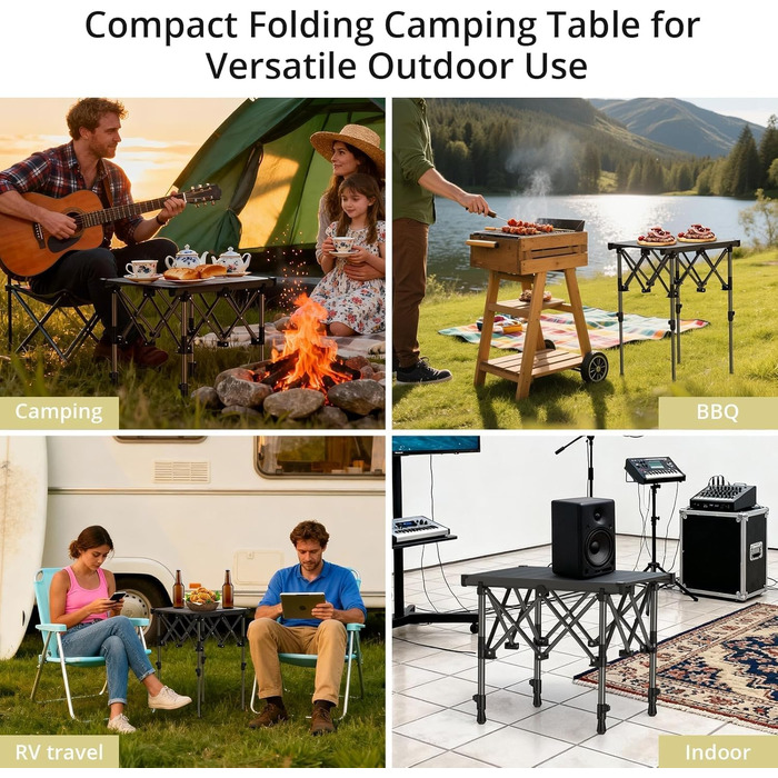 Складний кемпінговий стіл Anbte алюмінієвий 67x58 см, регульована висота (44/70 см), вантажопідйомність до 150 кг, з сумкою для зберігання - для пікніка, саду, балкону