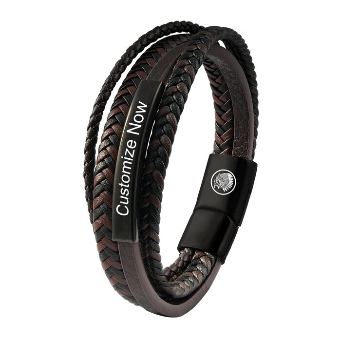Чоловічий шкіряний браслет Lederarmband з гравіюванням та магнітною застібкою, коричневий, 22 см