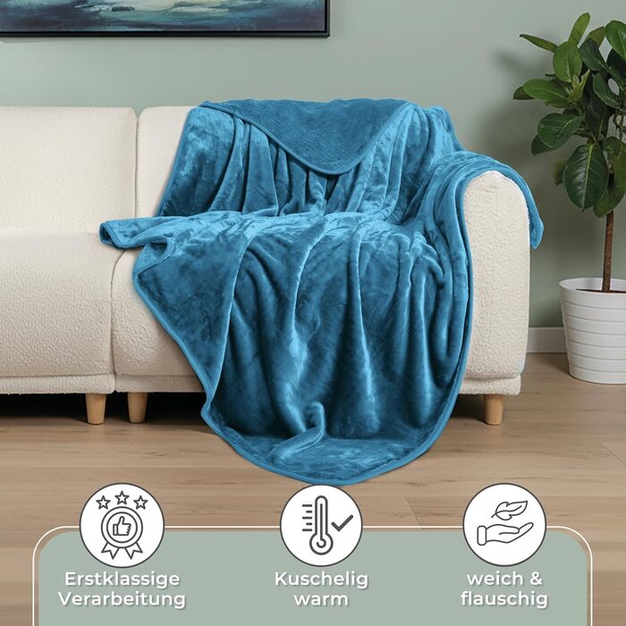 Плед Gräfenstayn® Kuscheldecke Cashmere-Feeling: м'який та пухнастий, 150x200/220x240 см, бірюзовий