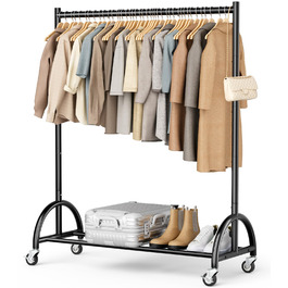 MISSLO Rolling Garment Rack - Heavy Duty Clothes Rack for Hanging Clothes, Coats, Dresses - Black