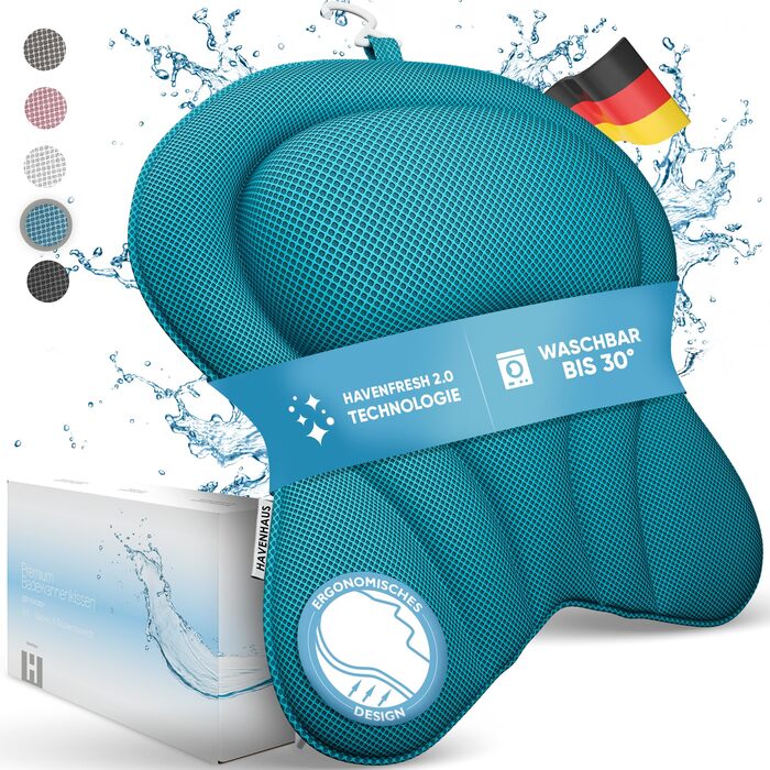 Подушка для ванни XXL Premium блакитна з додатковими подушками для шиї та плечей. Швидковисихаюча, миюча, з 4 великими присосками. Подушка у ванну, велика.