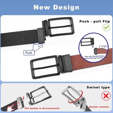 Чоловічий шкіряний ремінь BESTKEE 35 мм, обертається – для джинсів, штанів, гольф-одягу, чорний/коричневий, довжина 47' (для талії 40'-45')