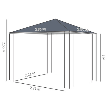 Outsunny Garden Pavilion 3x3m Stable Party Tent Event Tent Garden Tent Made of Steel & Polyester in Grey for Garden Parties & Events