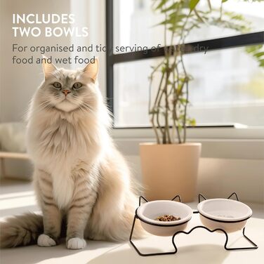 Набір мисок для тварин Navaris (2 шт.) - миски для котів та собак, кераміка, 350 мл, білий/чорний